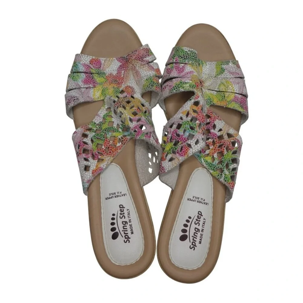 Spring Step Viniko Wedge Sandals Women 41 Multicolor Floral Laser Cut Leather